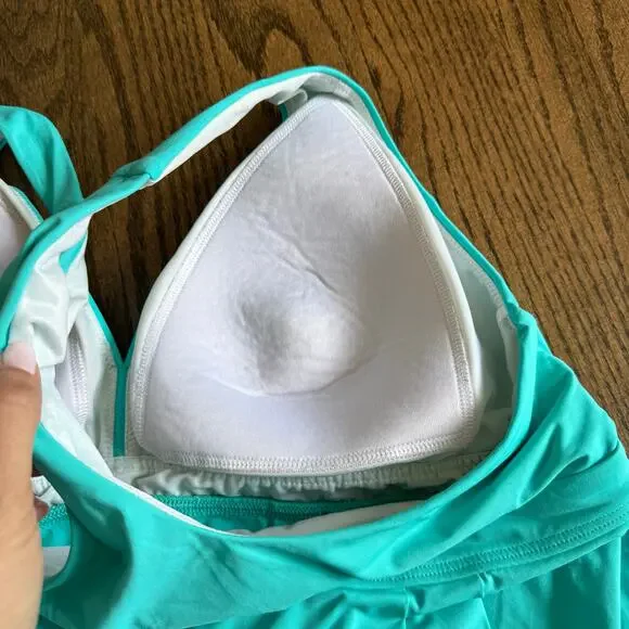 Lands End Womens Solid Teal Green Racerback Tankini Swim Suit Top Plus Size 16 - Picture 3 of 6